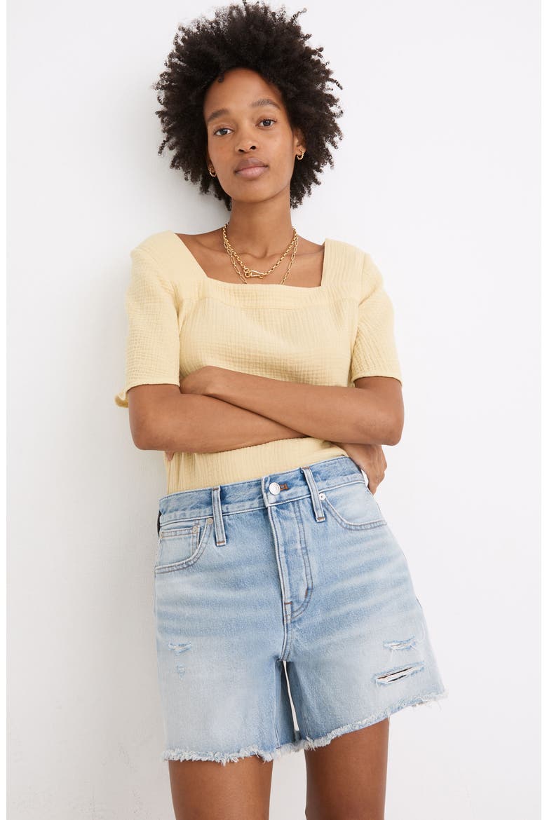 Relaxed Mid-Length Denim Shorts: Ripped Edition, Alternate, color, SELTON WASH