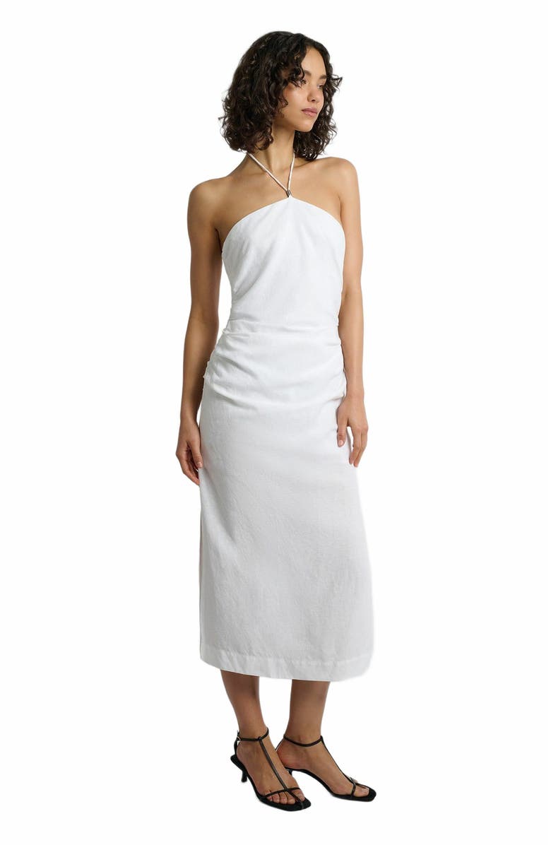 Onia Air Linen Ruched Halter Dress, Main, color, White