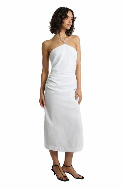Air Linen Ruched Halter Dress