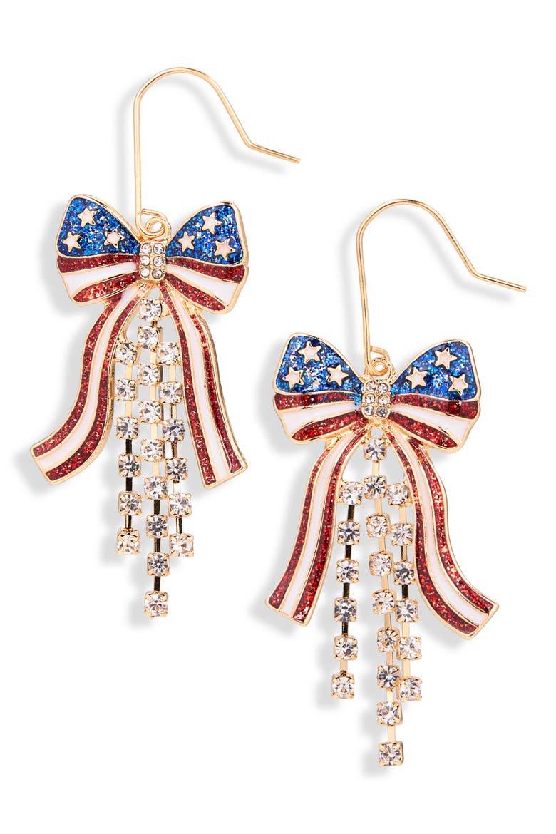 Americana Bow Drop Earrings, Main, color, RED MULTI- GOLD