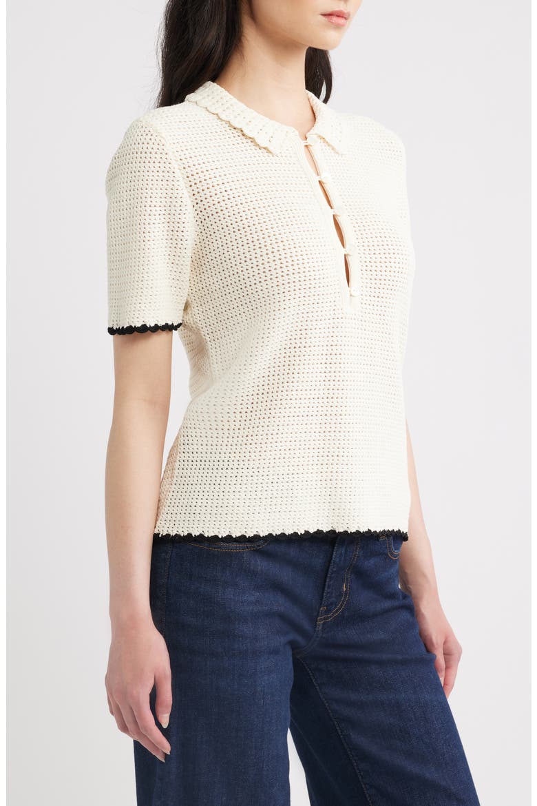 The Daybreak Open Stitch Polo Sweater, Alternate, color, CREAM MULTI