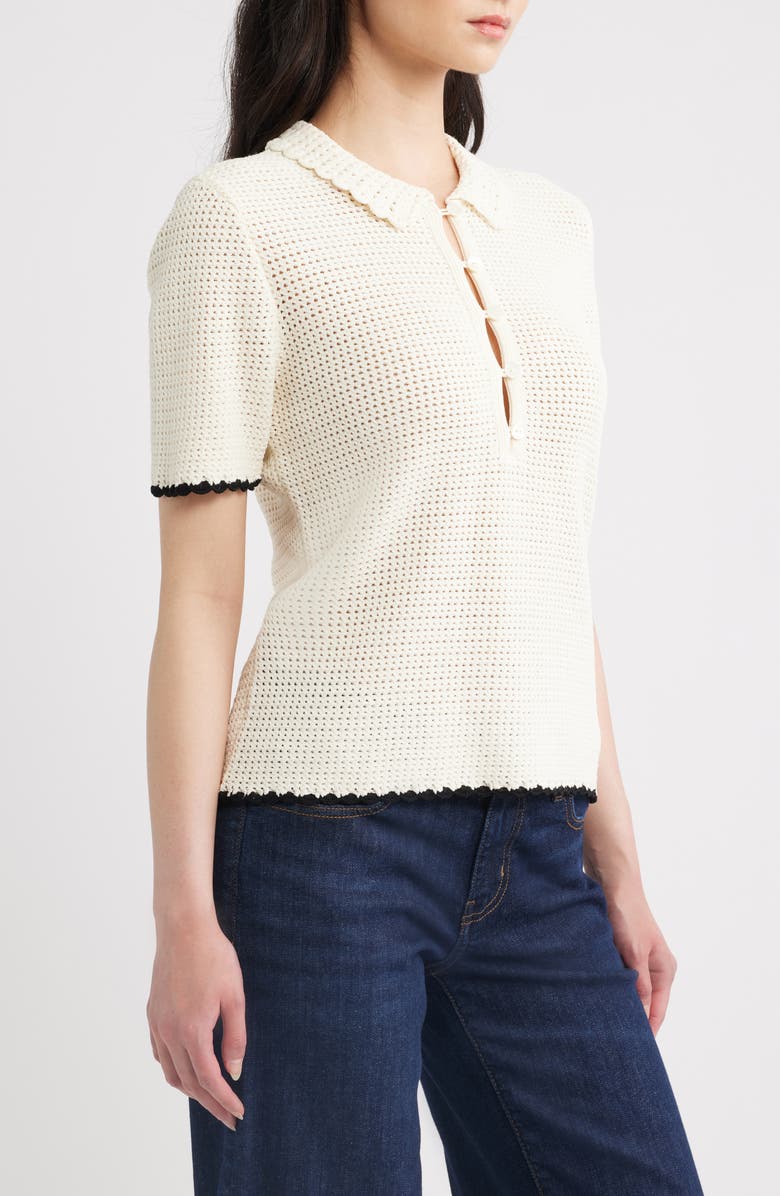 FRAME The Daybreak Open Stitch Polo Sweater, Alternate, color, Cream Multi