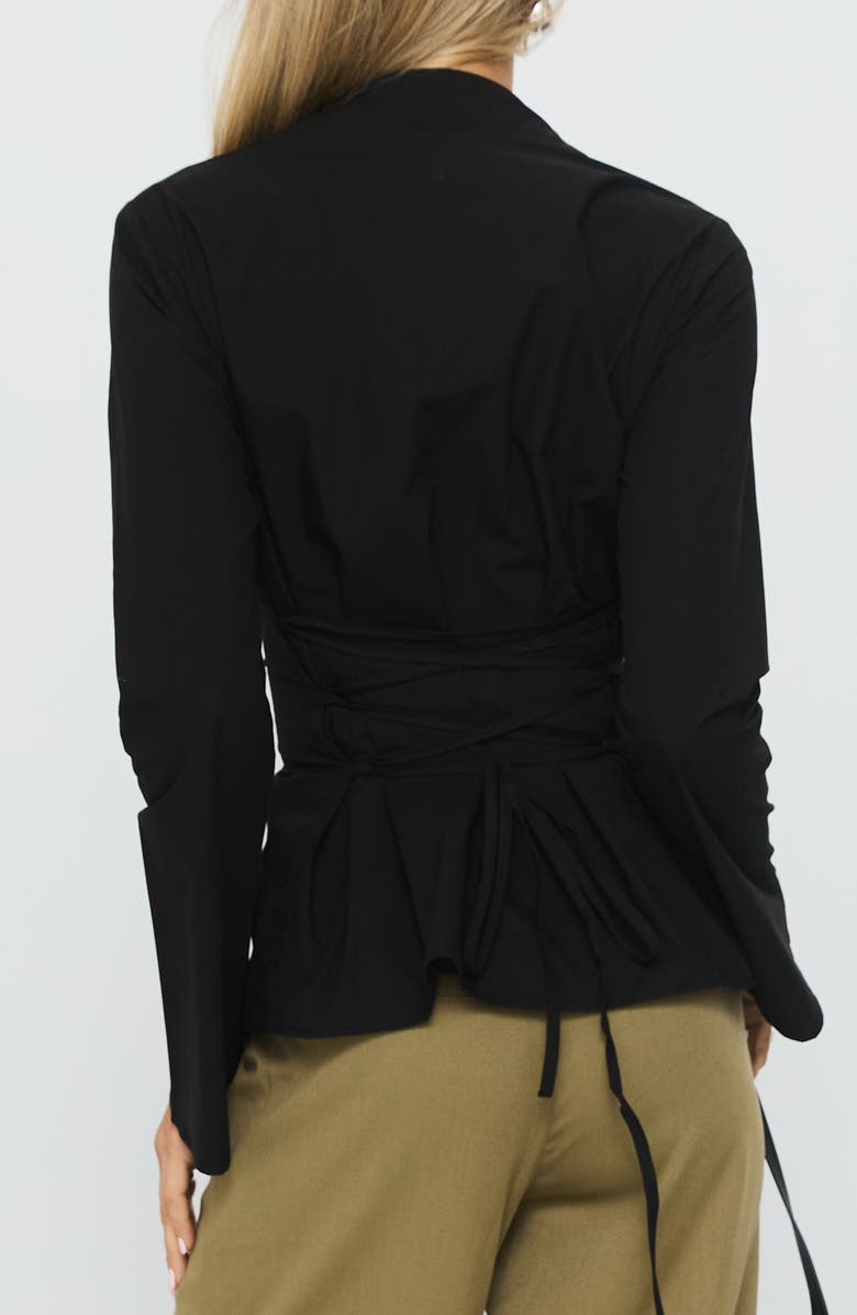 Princess Polly Eryx Tie Back Cotton Button-Up Shirt, Alternate, color, Black