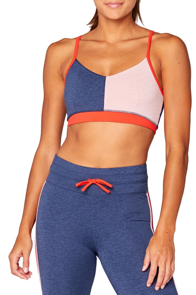 Fran Colorblock Sports Bra, Main, color, HEATHER CHAMBRAY / CHENILLE