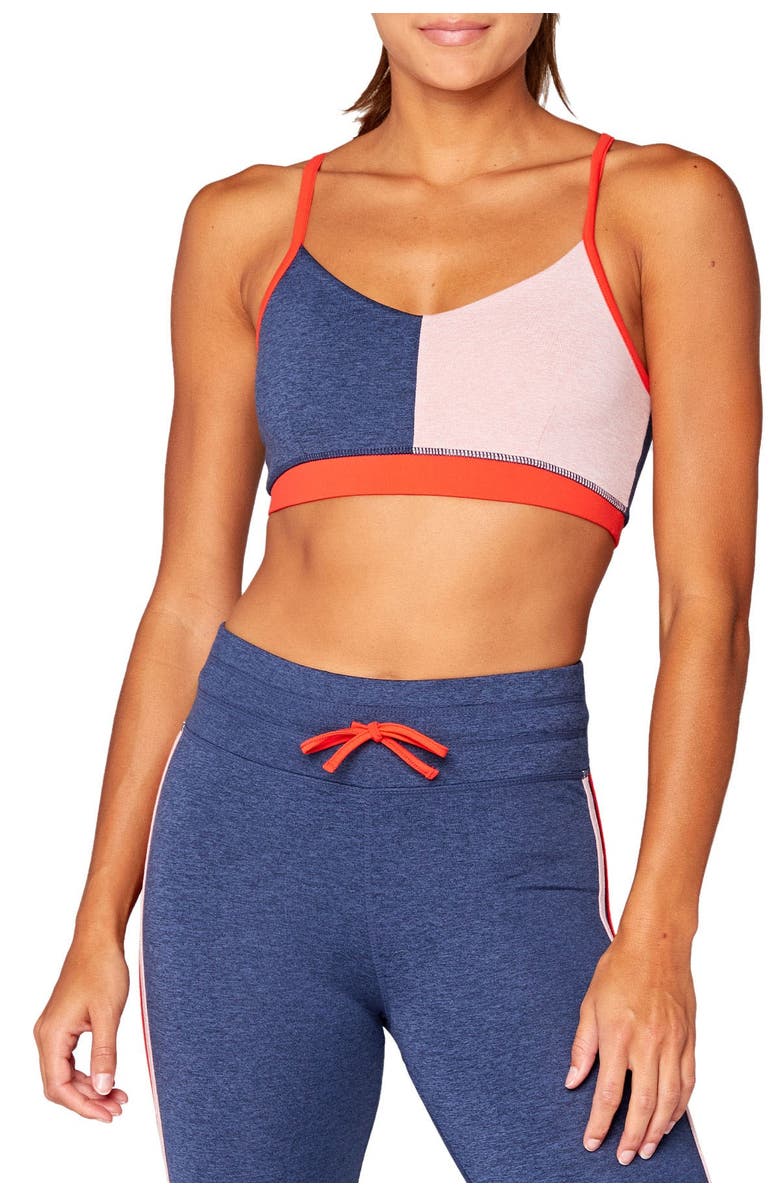 Threads 4 Thought Fran Colorblock Sports Bra, Main, color, Heather Chambray / Chenille