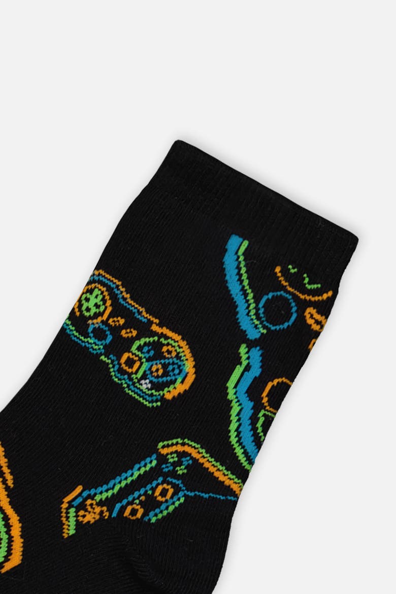 Checkered Graphic Ribbed Cuff Socks, Alternate, color, Black