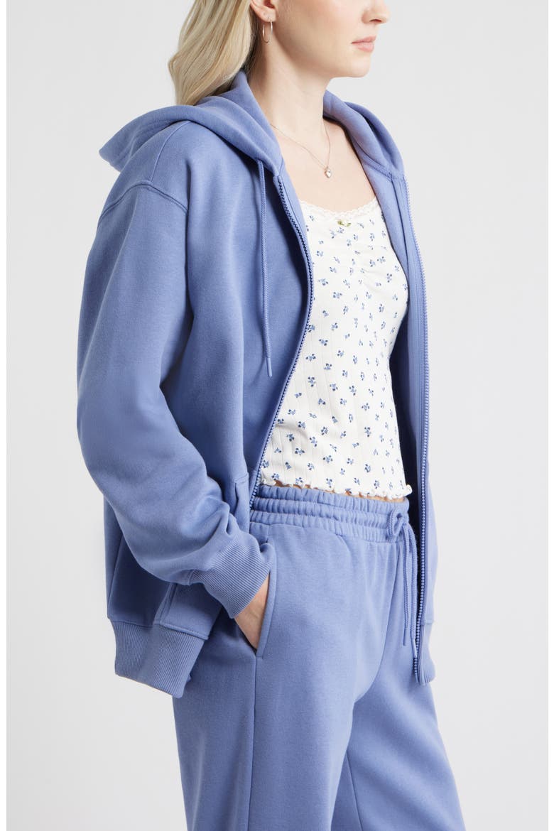 Oversize Zip Fleece Hoodie, Alternate, color, BLUE FROST