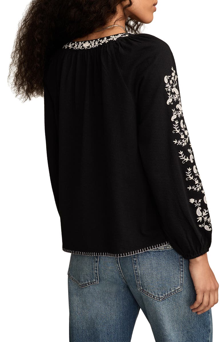 Lucky Brand Embroidered Peasant Top, Alternate, color, Caviar