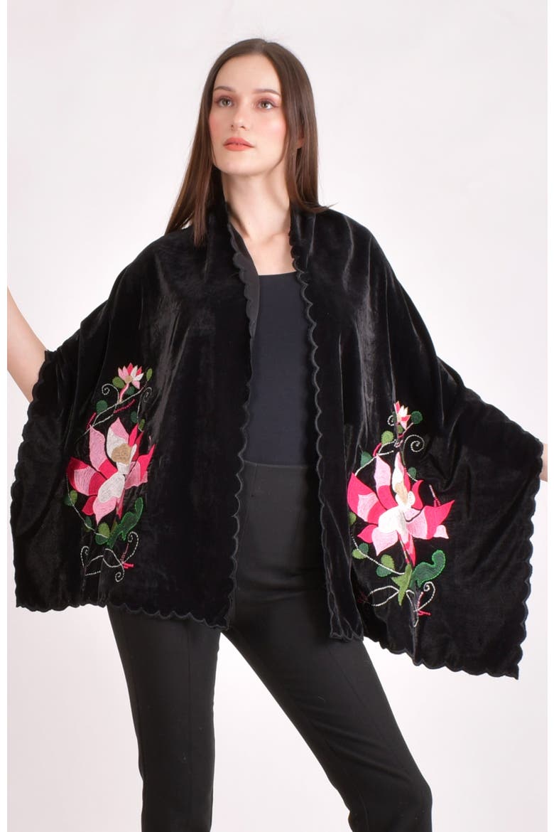 Hand Embroidered Velvet Scarf, Main, color, Jet Black