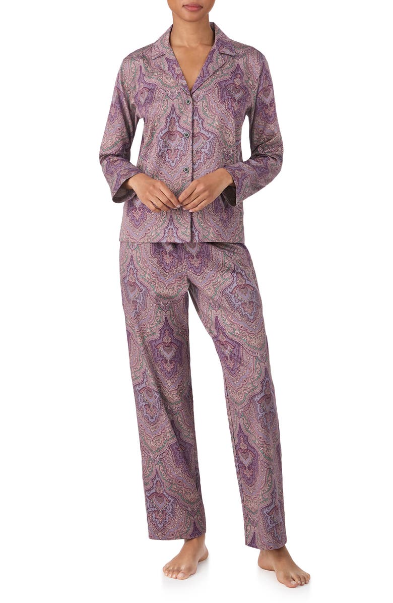 Lauren Ralph Lauren Print Cotton Blend Pajamas, Main, color, Purple Paisley