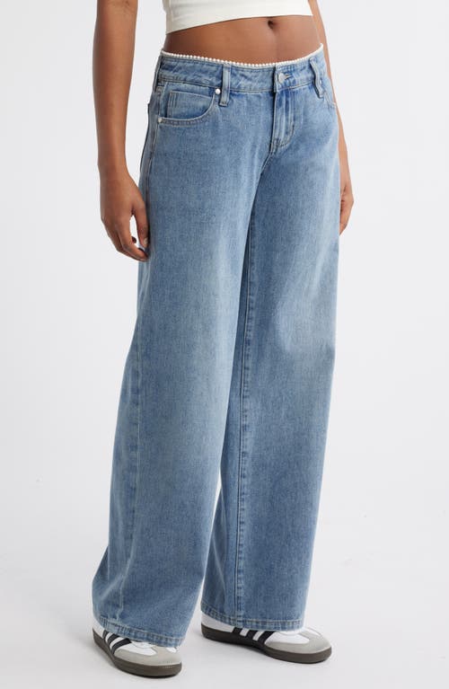 Shop Ptcl Pearly Bead Low Rise Wide Leg Jeans In Indigo