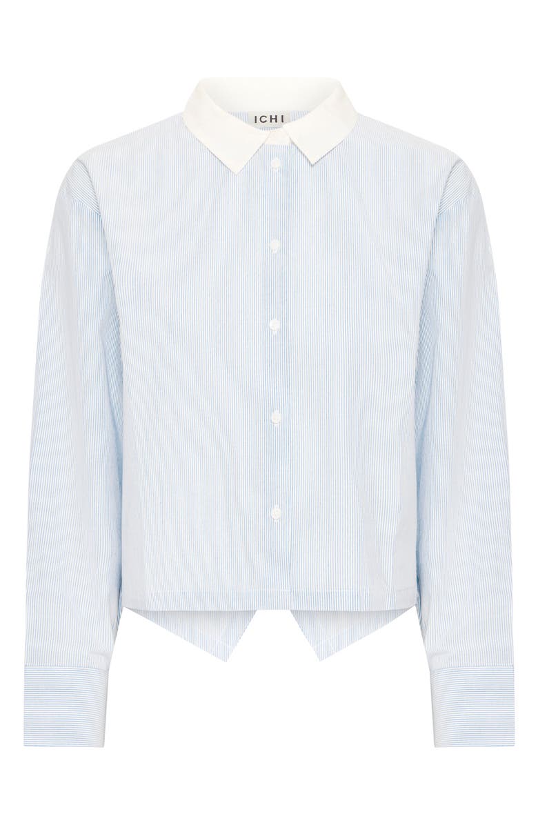 ICHI Stripe Split Hem Crop Cotton Button-Up Shirt, Alternate, color, 