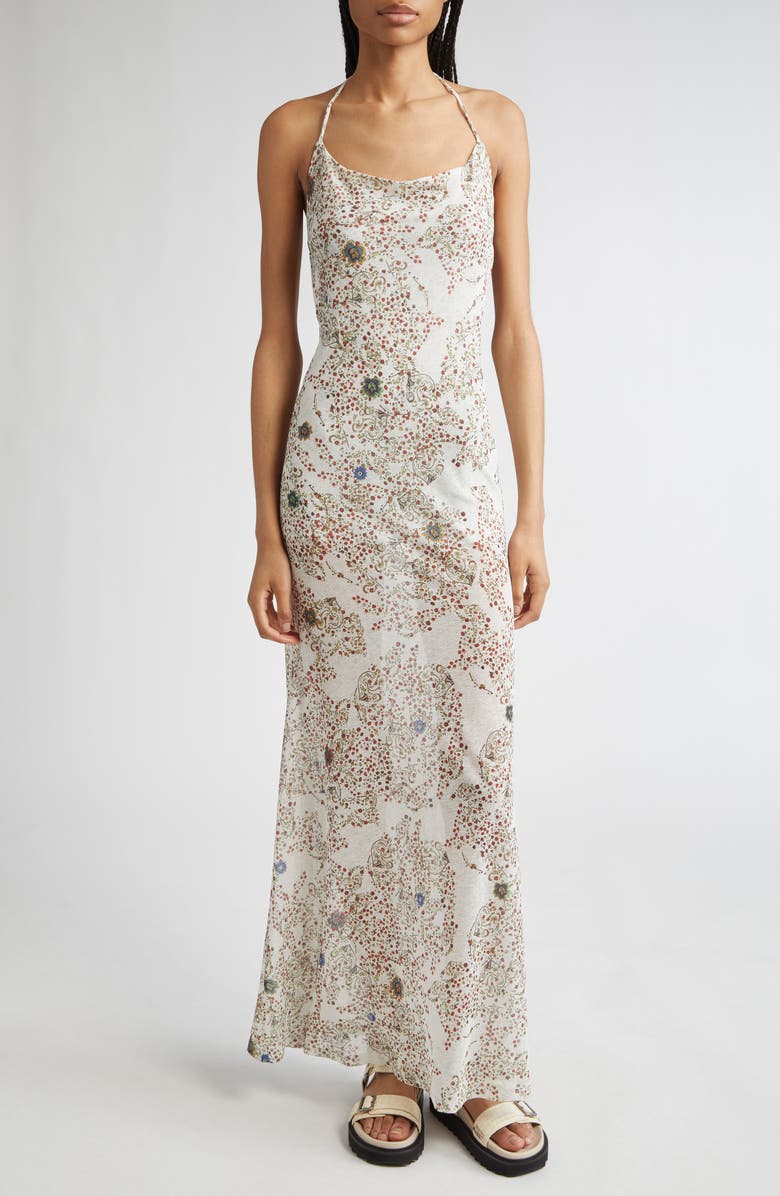 Siedrés Nensi Semisheer Open Back Maxi Dress, Main, color, White Multi