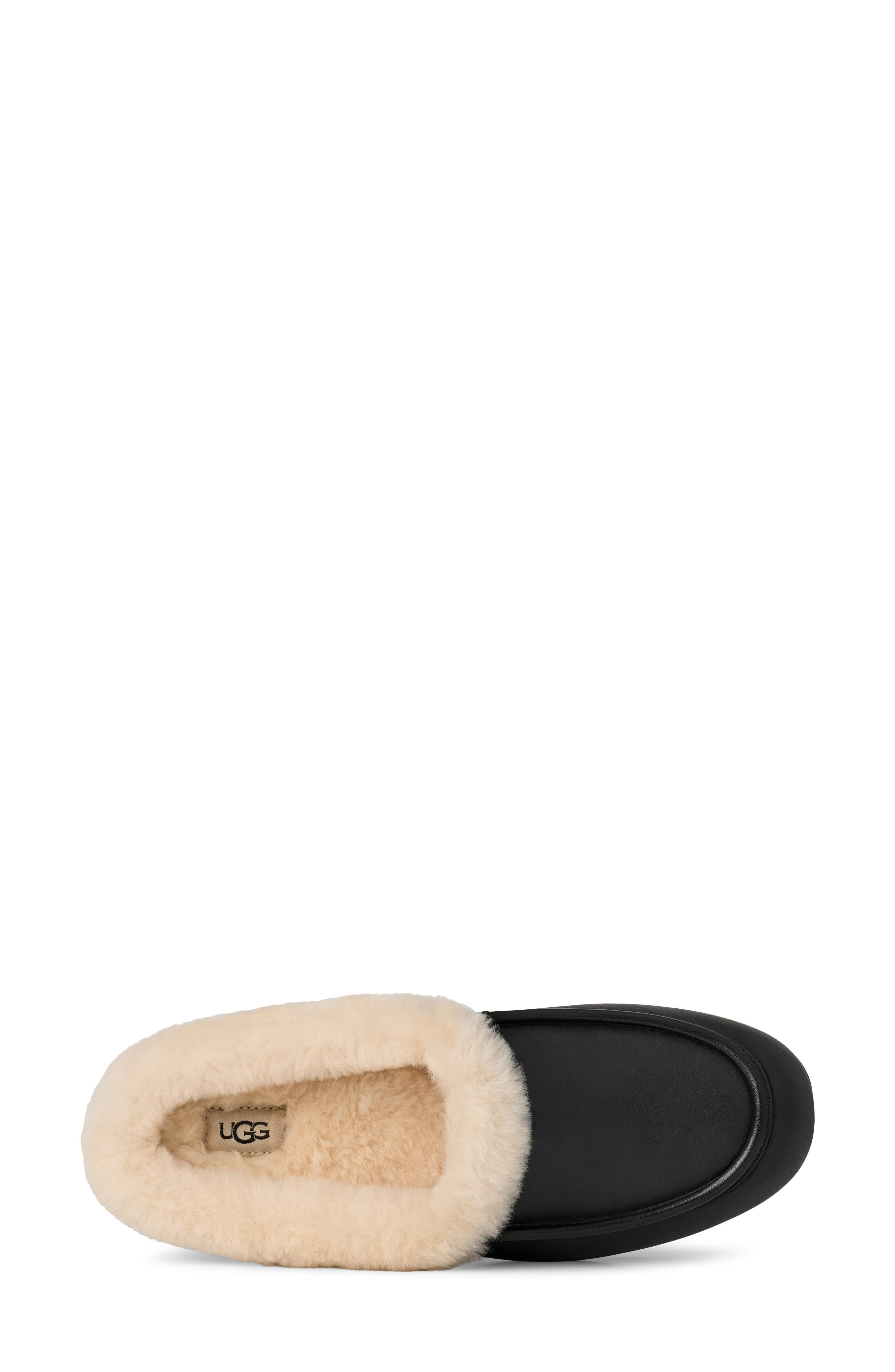 UGG<sup>®</sup> Ansley Genuine Shearling Trim Leather Mule, Alternate, color, Black