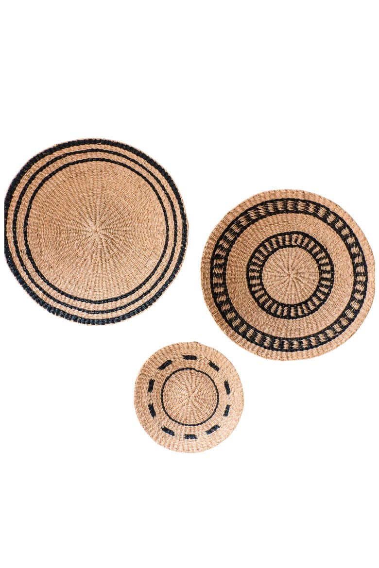 Natural & Black Round Wall Basket, Alternate, color, Natural + Black