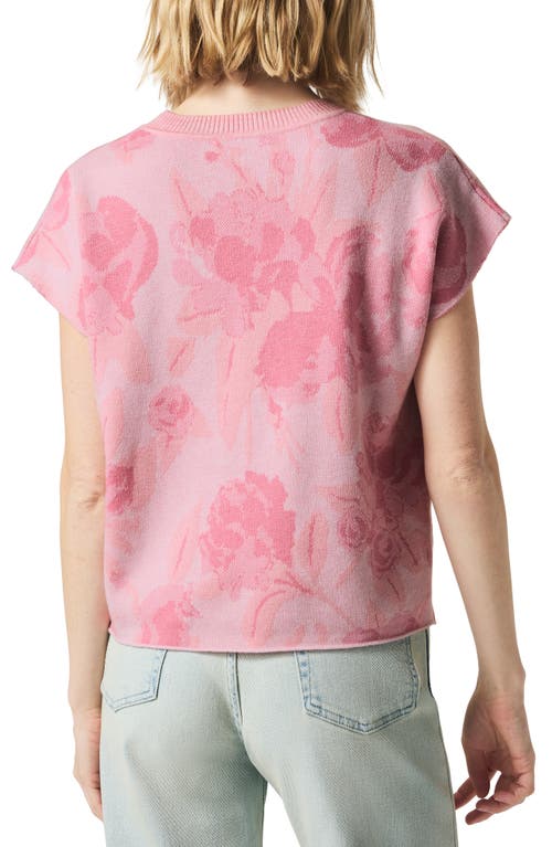 Splendid Flora Floral Jacquard Short Sleeve Sweater In Pink Floral Multi