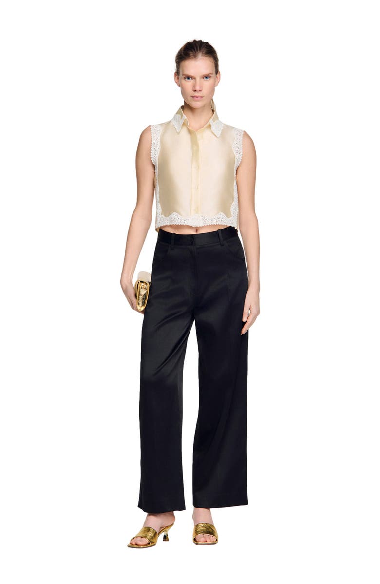 SANDRO Satin-effect wide-leg trousers, Alternate, color, Black