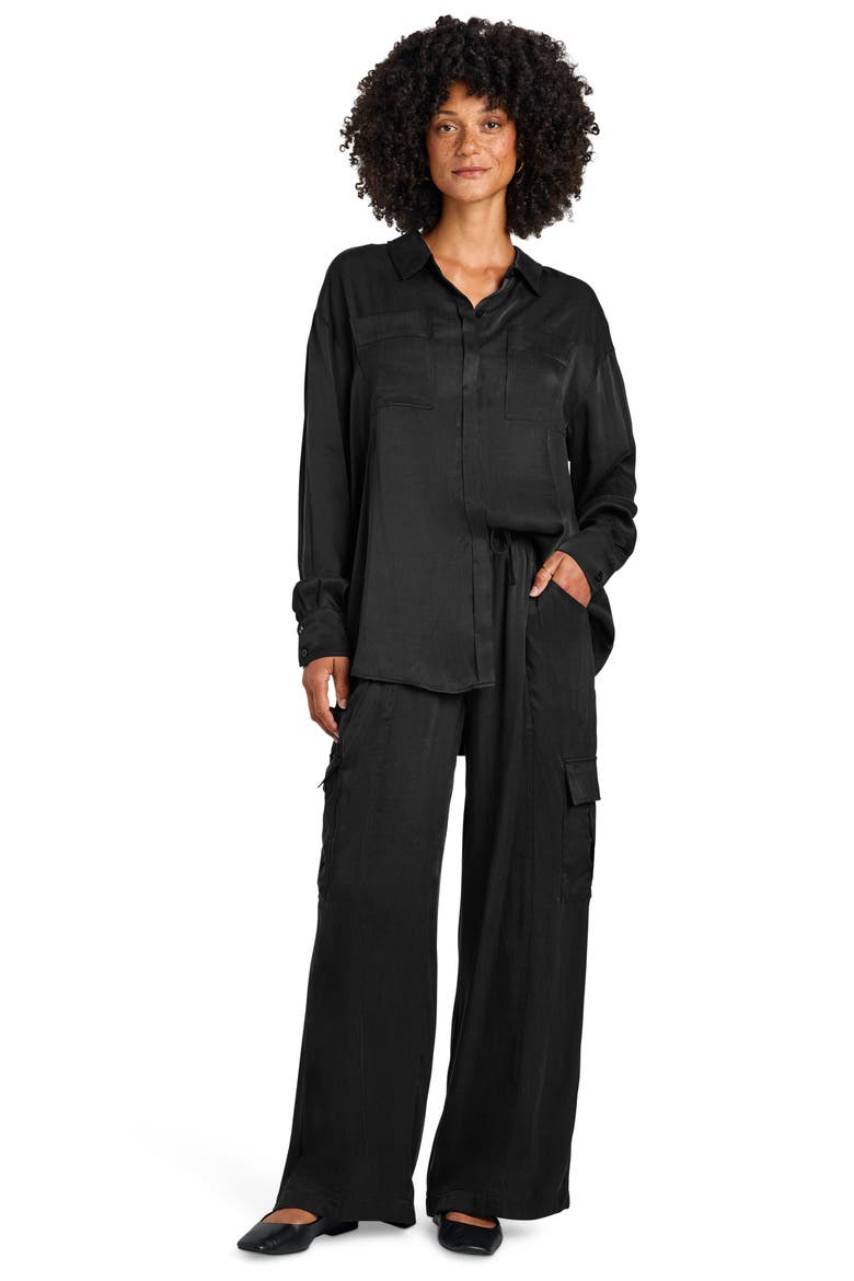 Savannah Wide Leg Sateen Pants, Alternate, color, BLACK