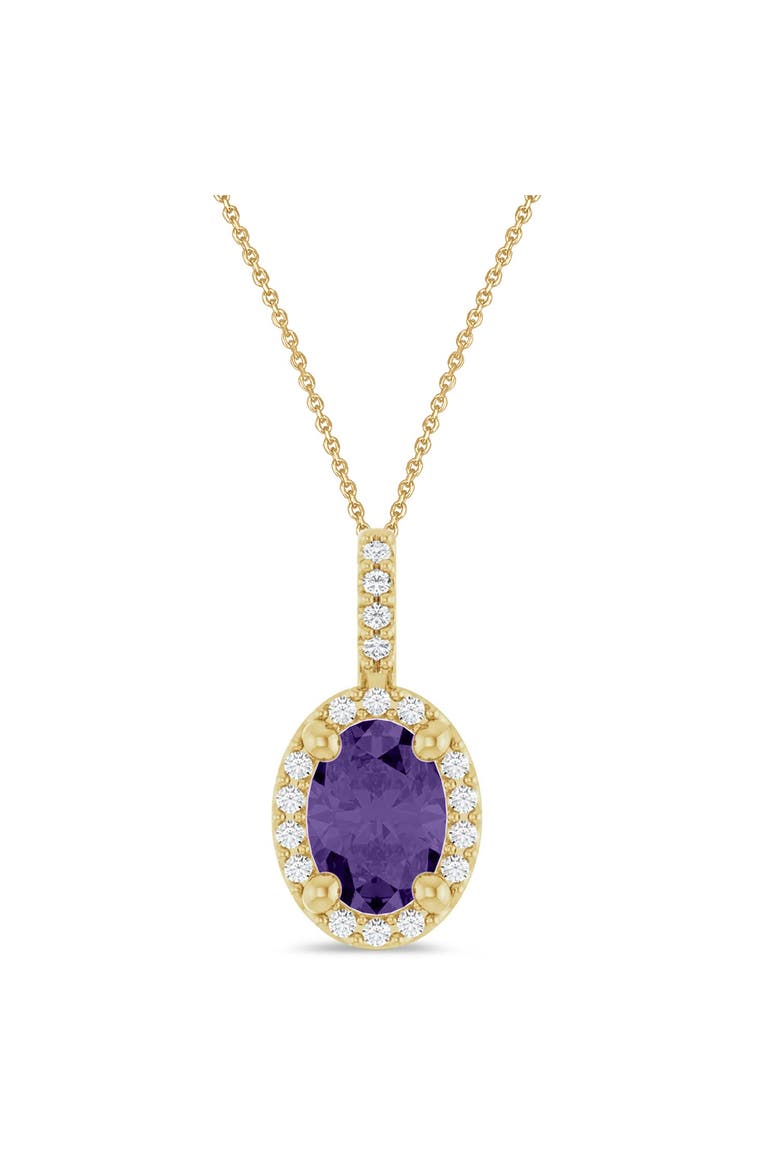 Oval Lab  Amethyst & Diamond Halo Pendant Necklace 14K, Main, color, 0.77ct/Yellow Gold