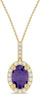ALLUREZ Oval Lab Amethyst & Diamond Halo Pendant Necklace 14K