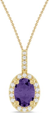 ALLUREZ Oval Lab Amethyst & Diamond Halo Pendant Necklace 14K