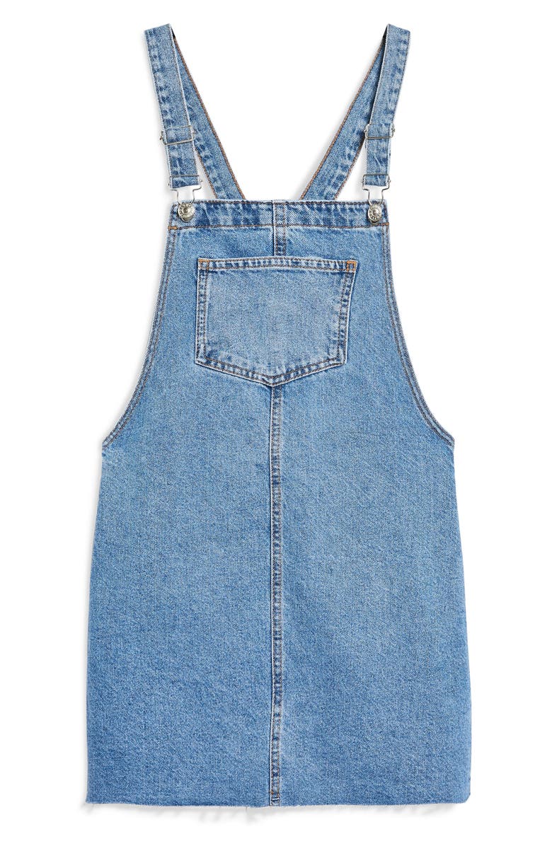 Topshop Raw Hem Denim Pinafore Dress, Alternate, color, 
