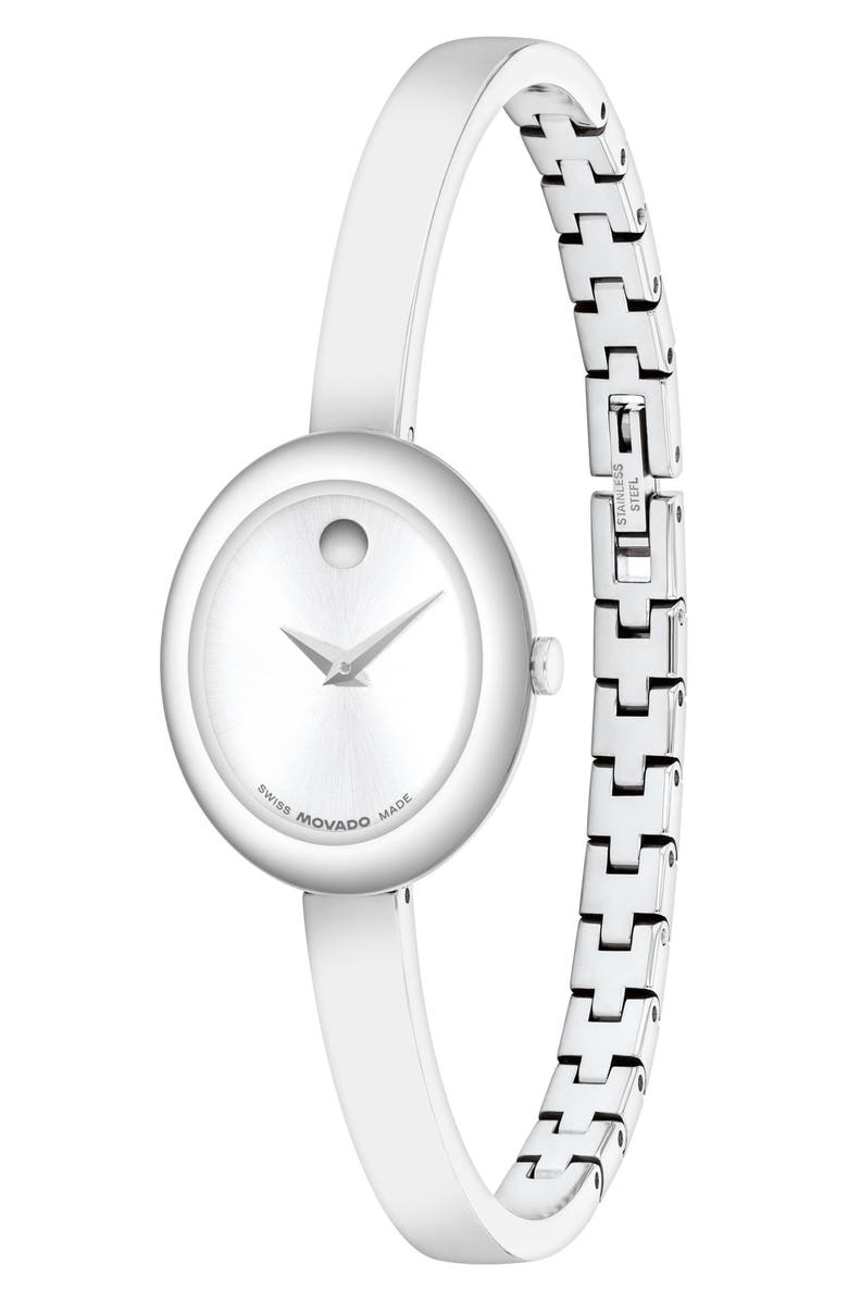 Movado Museum Oval Bangle Watch, 22mm x 26mm, Alternate, color, Blue Dial