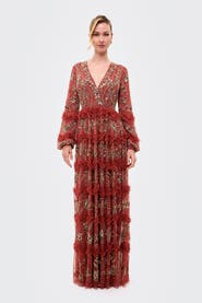 BEAUUT Embellished Sequins Maxi Ruffle Dress