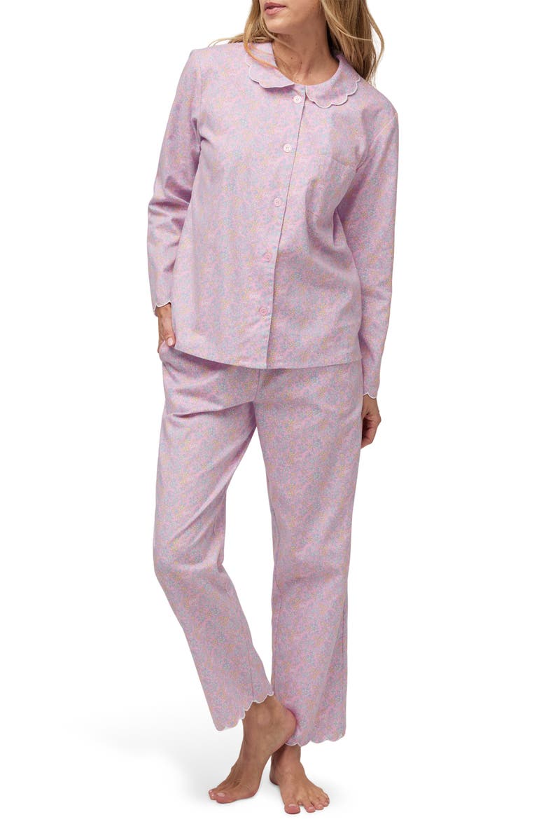 Petite Plume Colette Fleur Blush Scalloped Edge Cotton Twill Pajamas, Main, color, Pink