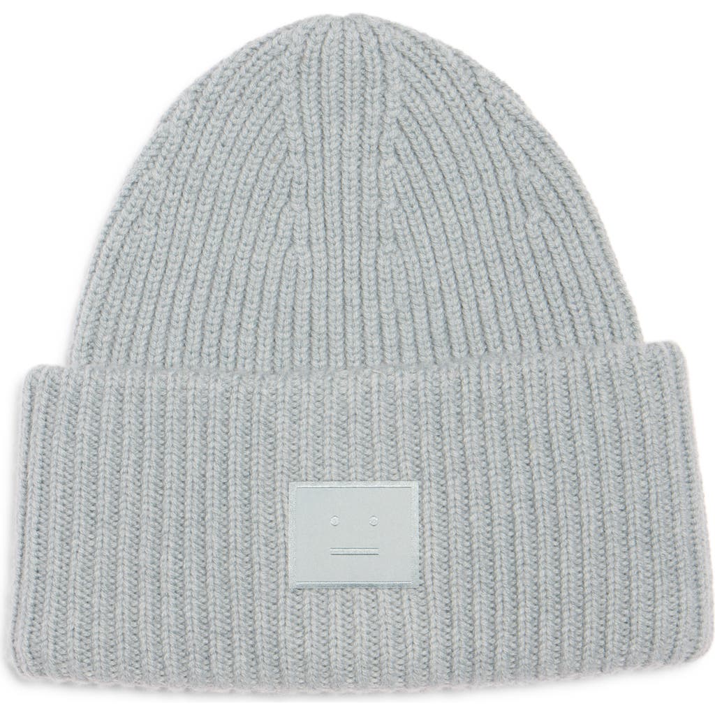 Acne Studios Pansy Face Patch Wool & Yak Hair Blend Beanie In Blue