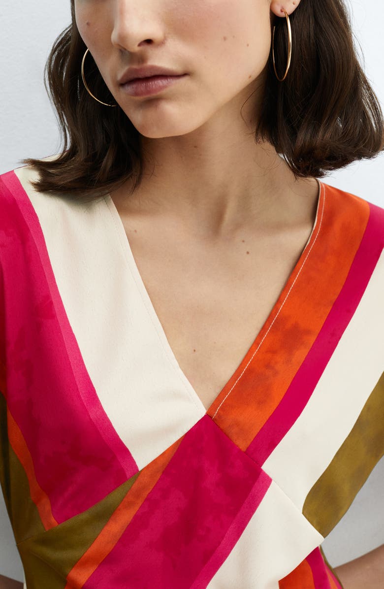 MANGO Cherry Stripe Asymmetric Hem Midi Dress, Alternate, color, 