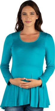 24seven Comfort Apparel Maternity Long Sleeve Swing Style Flared Tunic Top