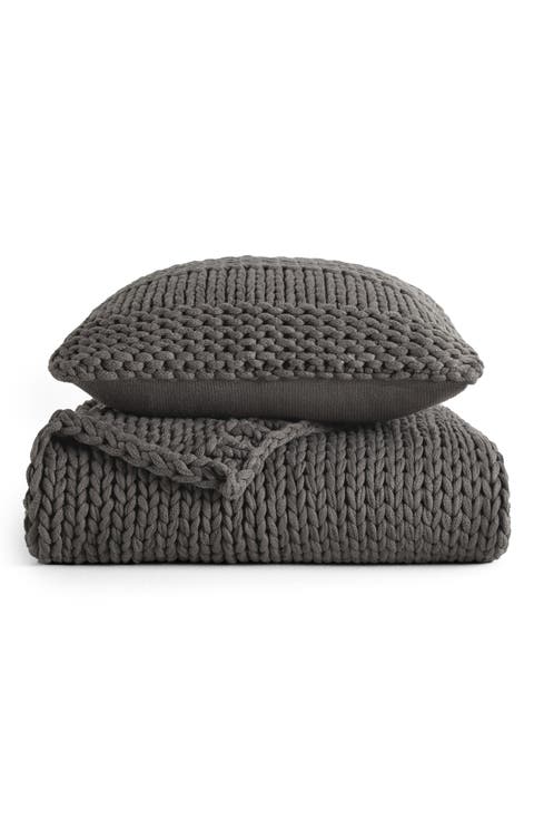 Chunky Knit Accent Pillow & Oversize Throw Blanket Set