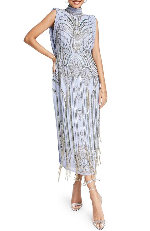 Drape Back Embellished Midi Dress