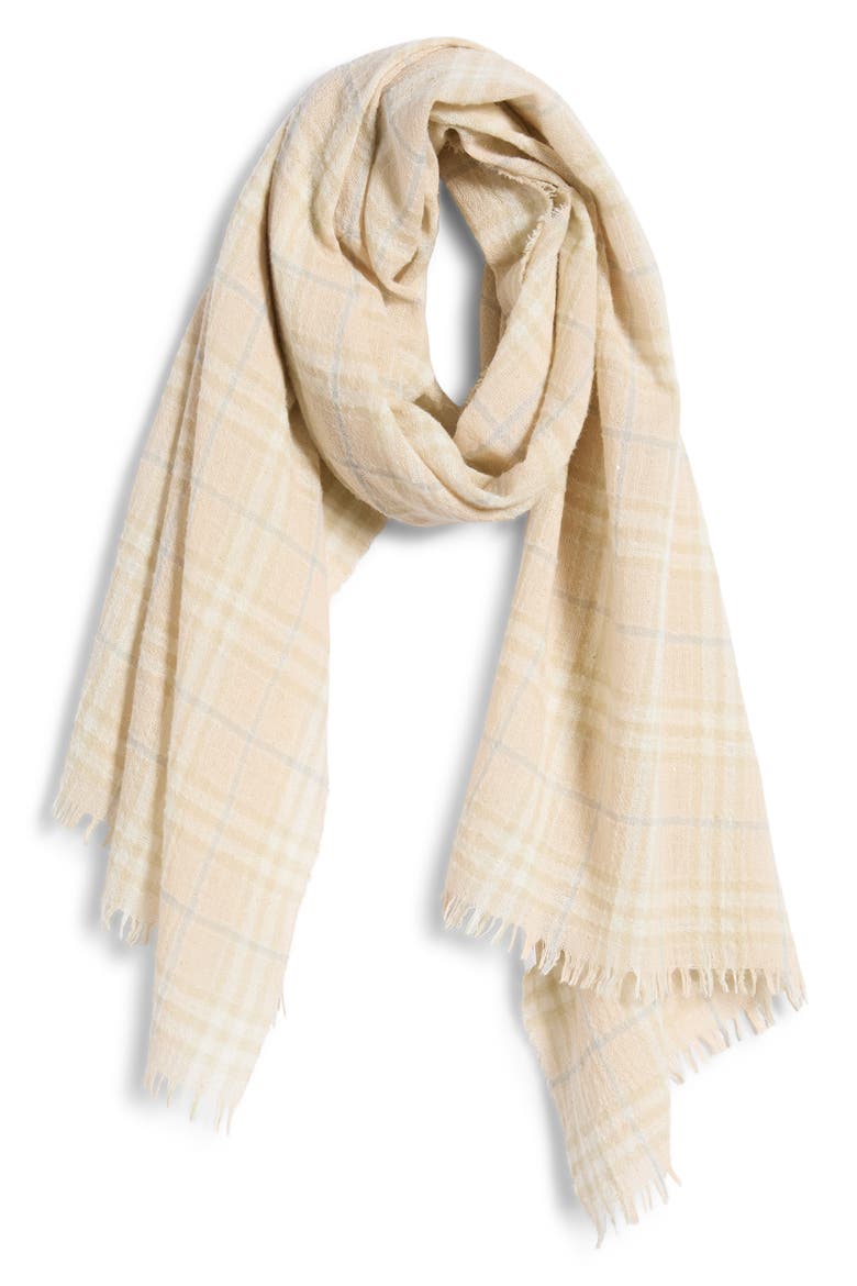 Sequin Check Wool & Silk Blend Scarf, Alternate, color, SESAME BEIGE