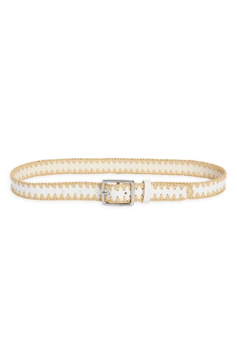 Raffia Trim Boyfriend Leather Belt