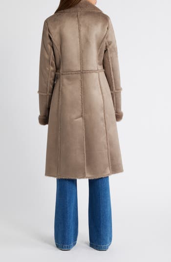 DOUBLE-BREASTED fashion FAUX SHEARLING COAT