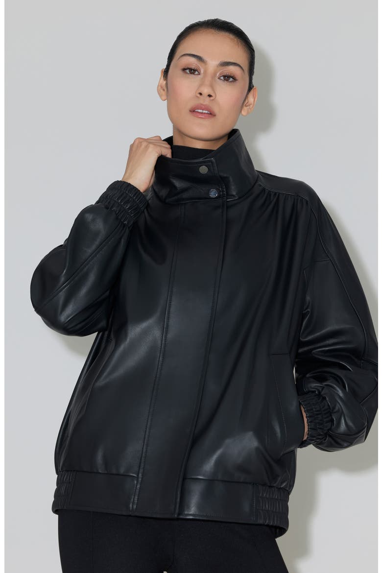 Miu Leather Jacket, Alternate, color, BLACK