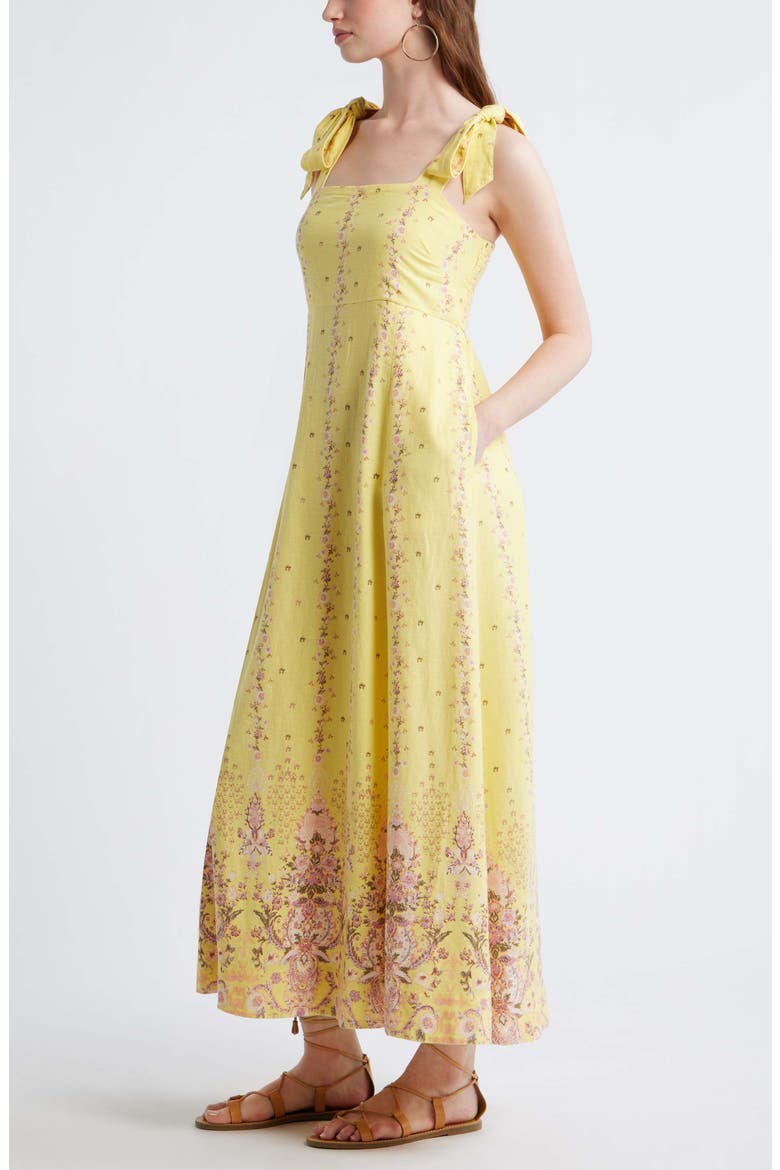 Floral Linen Blend Maxi Sundress, Alternate, color, YELLOW- PURPLE BLOSSOM BORDER