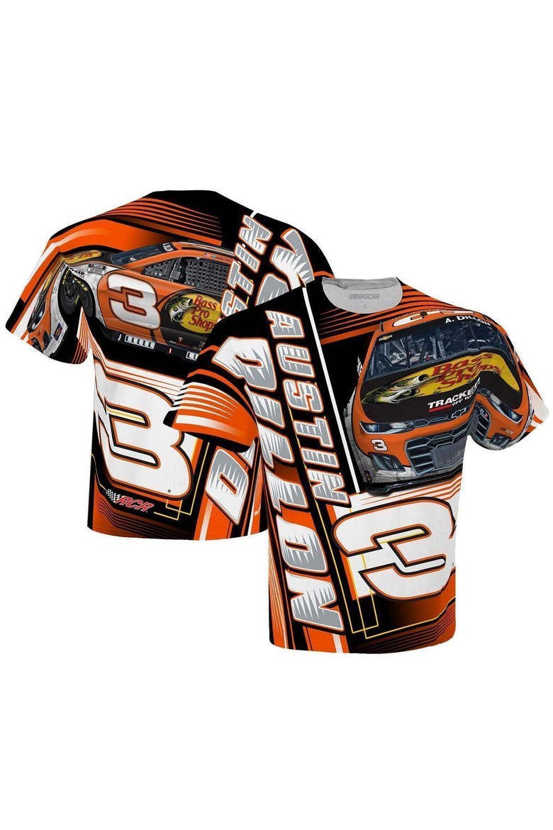 Men's Checkered Flag White Austin Dillon Bass Pro Shops Sublimated Dynamic Total Print T-Shirt, Alternate, color, White