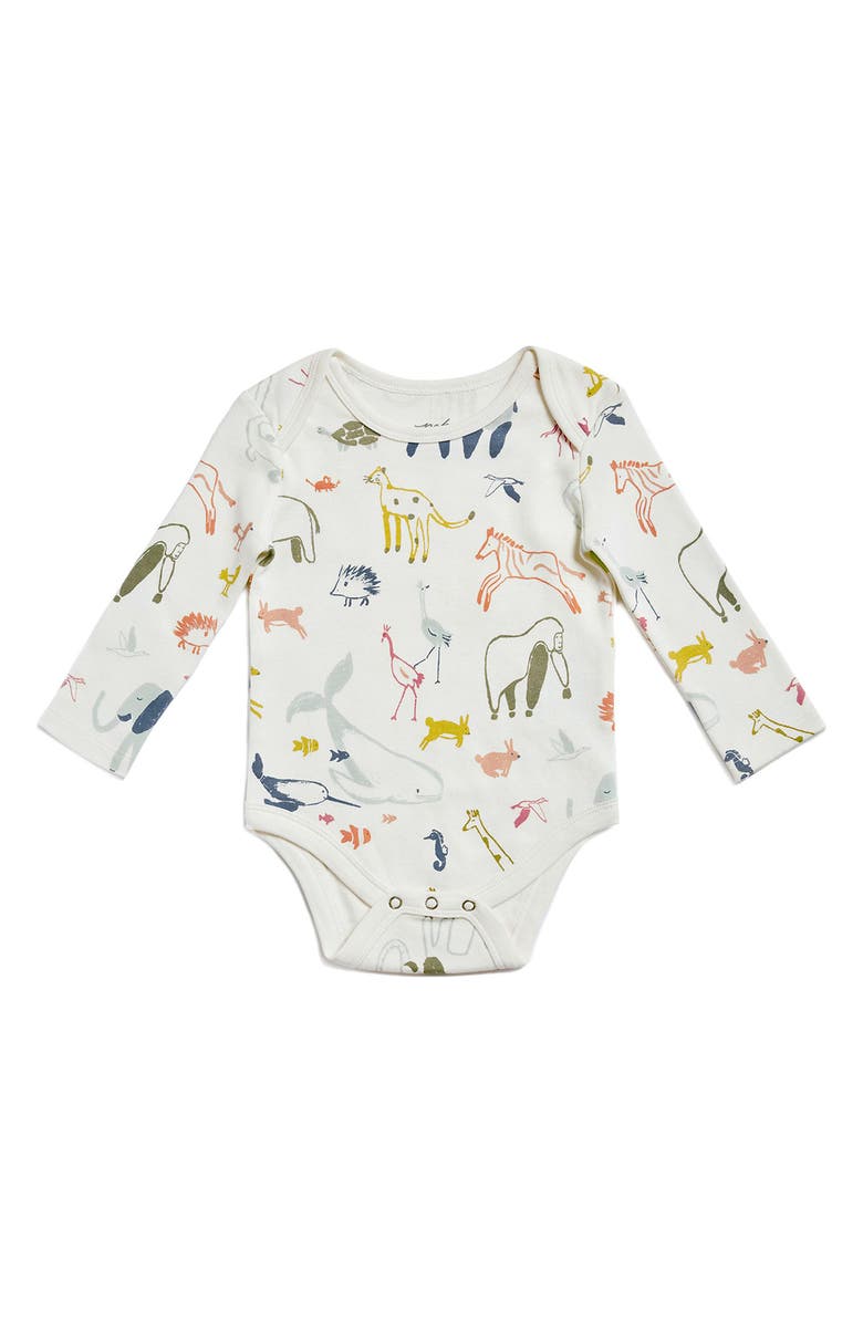 Pehr Into the Wild Long Sleeve Organic Cotton Bodysuit, Main, color, 