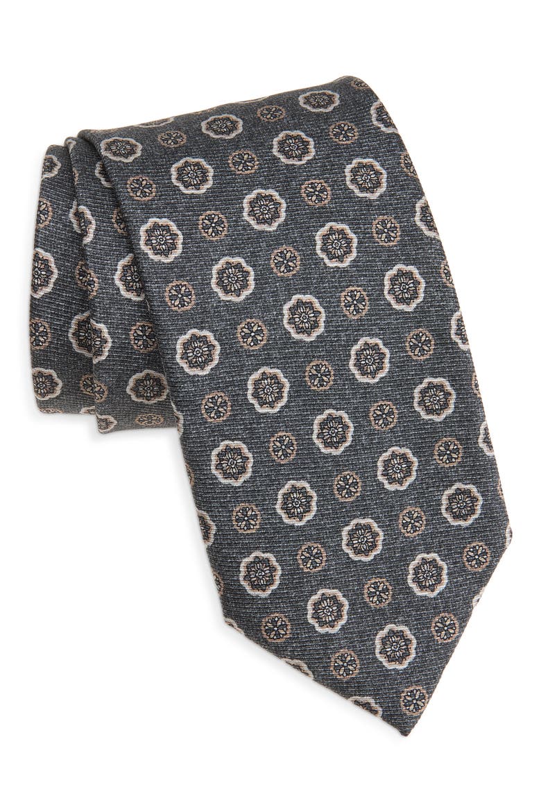 Geometric Silk Tie, Main, color, CHARCOAL