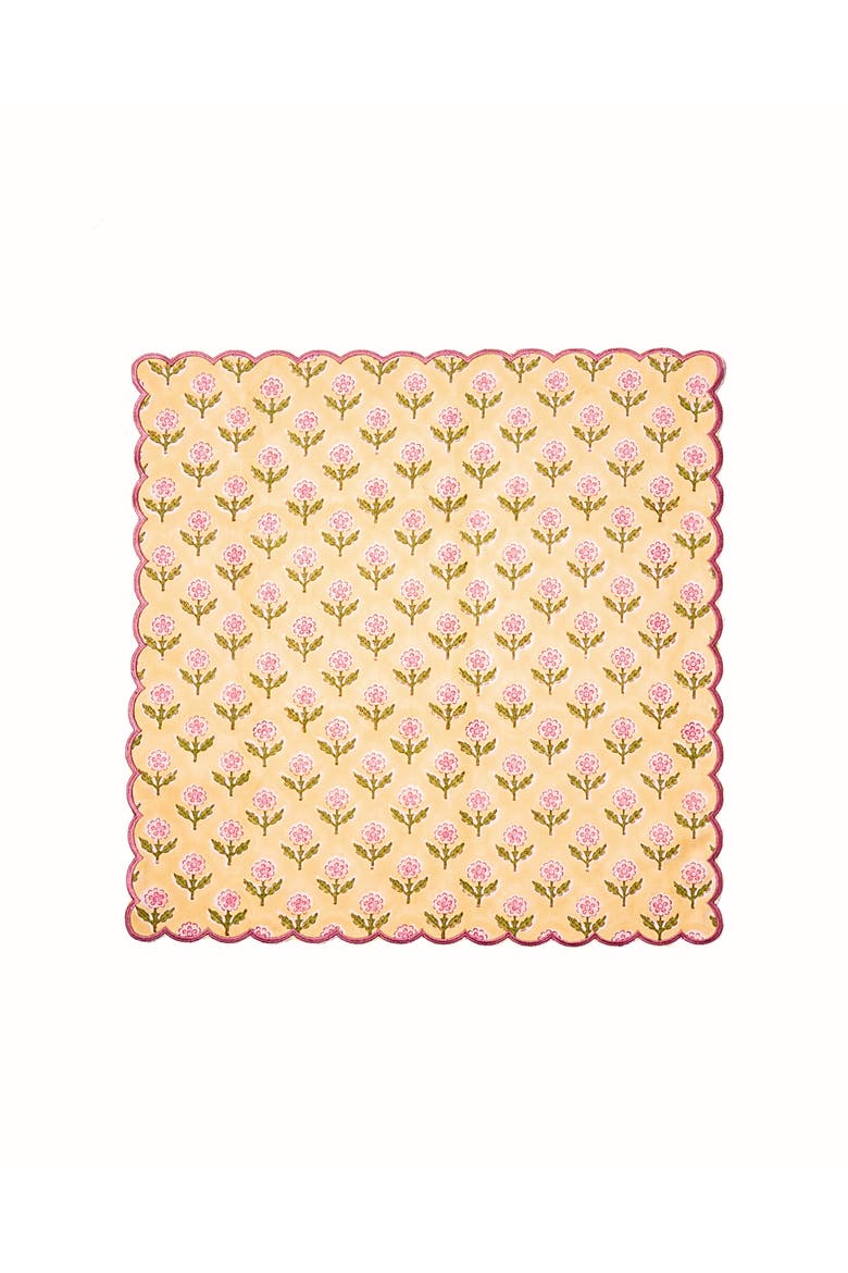Mona Scallop Embroidered Blockprint Napkins - Set of 4, Alternate, color, Butter Yellow
