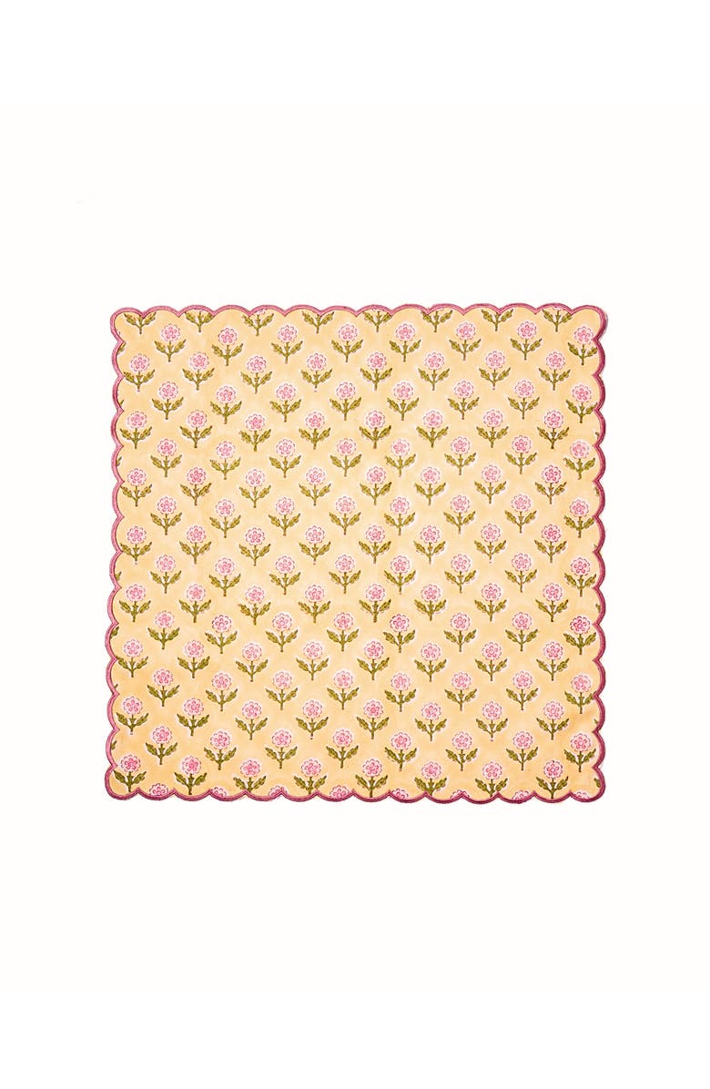 Inner Child Mona Scallop Embroidered Blockprint Napkins - Set of 4, Alternate, color, Butter Yellow