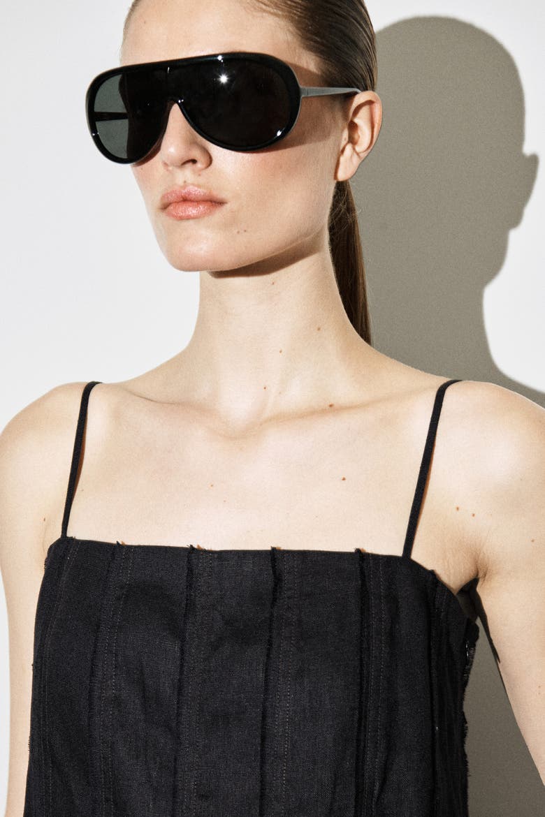 Sculpted Pleated Linen Romper, Alternate, color, BLACK