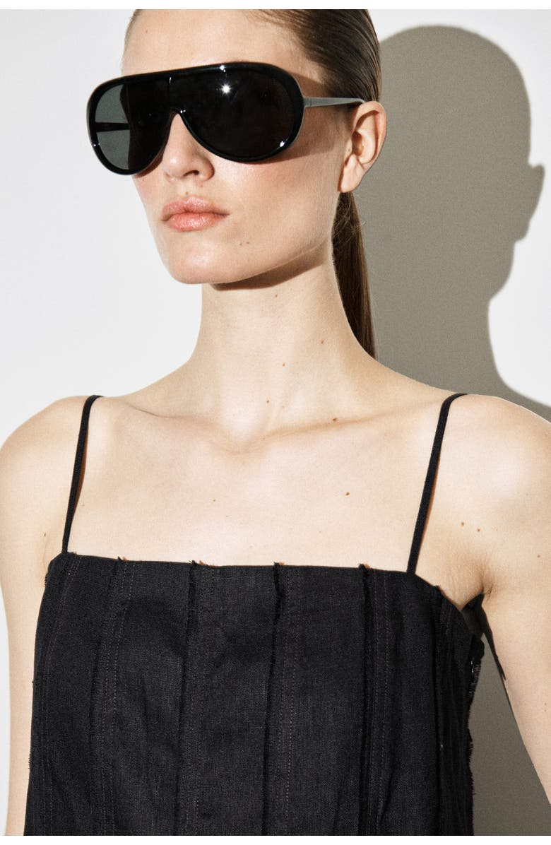 COS Sculpted Pleated Linen Playsuit, Alternate, color, Black