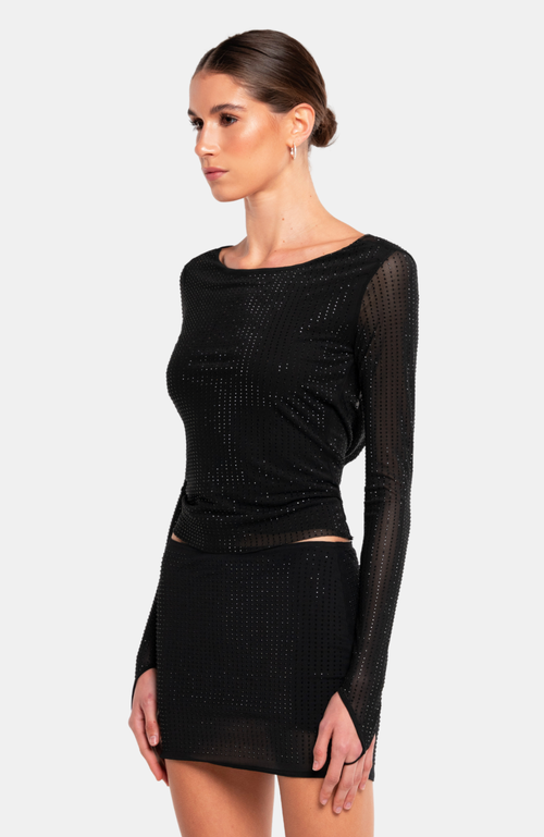 Ow Collection Mesha Rhinestone Blouse In Black