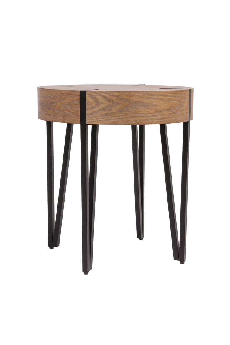 Astoria Wood End Table with Metal Hairpin Legs, Natural and Black, Alternate, color, Natural