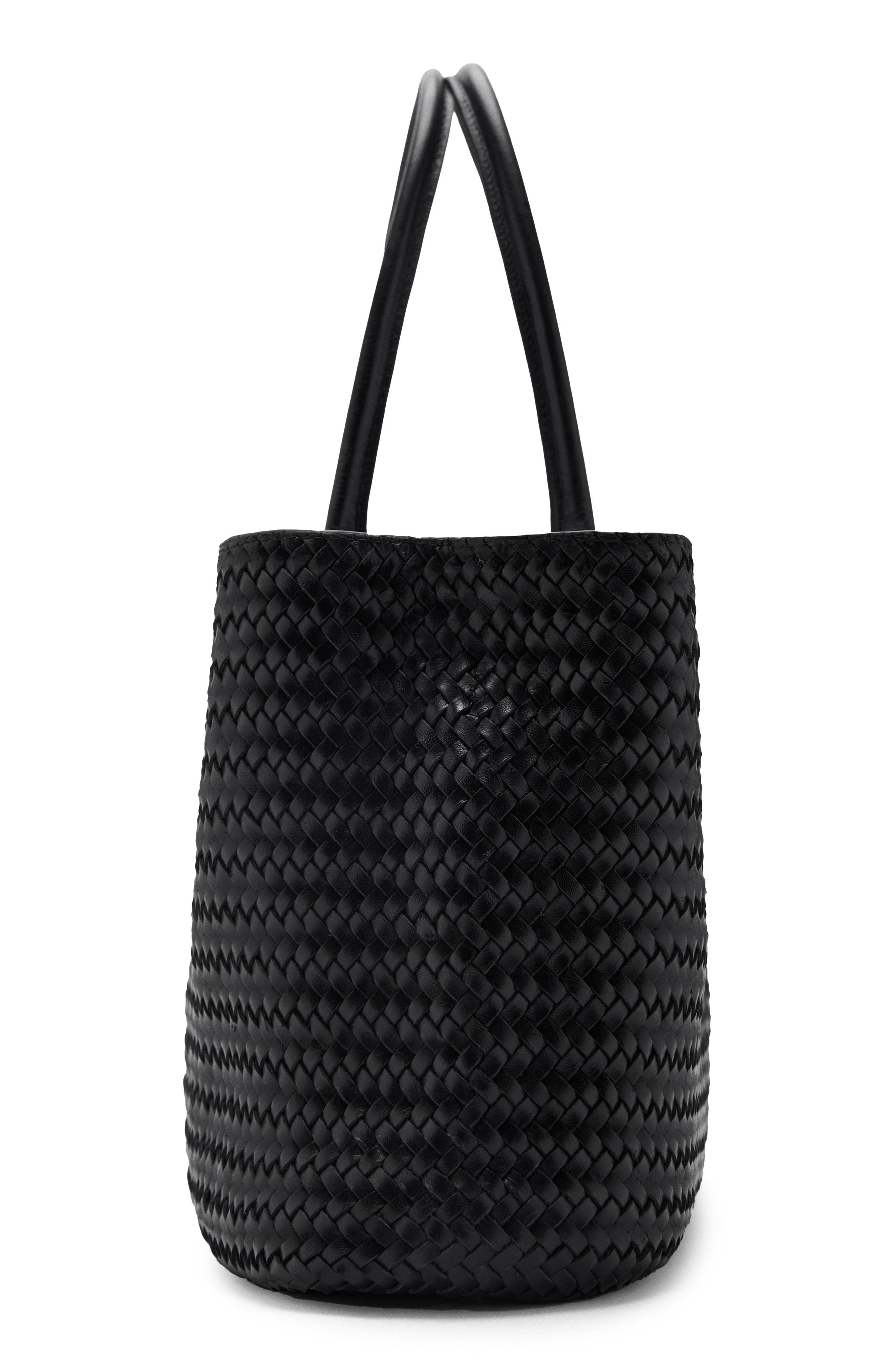 MANGO Large Braided Leather Shoulder Bag, Alternate, color, Black