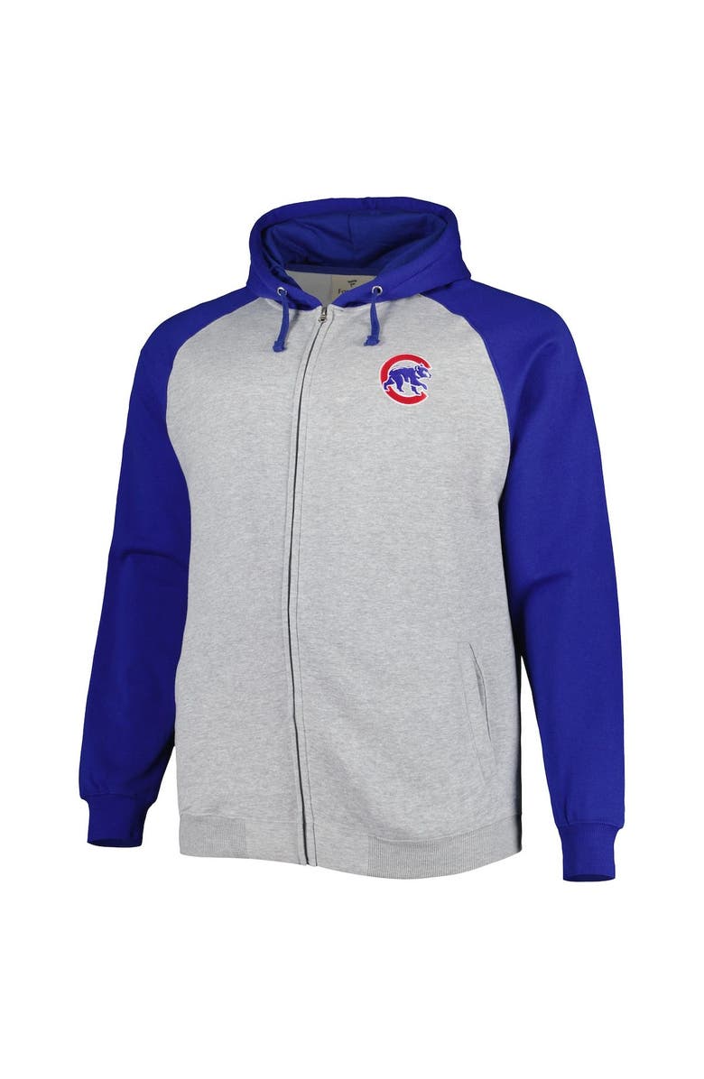 PROFILE Men's Heather Gray/Royal Chicago Cubs Big & Tall Raglan Hoodie Full-Zip Sweatshirt, Alternate, color, 